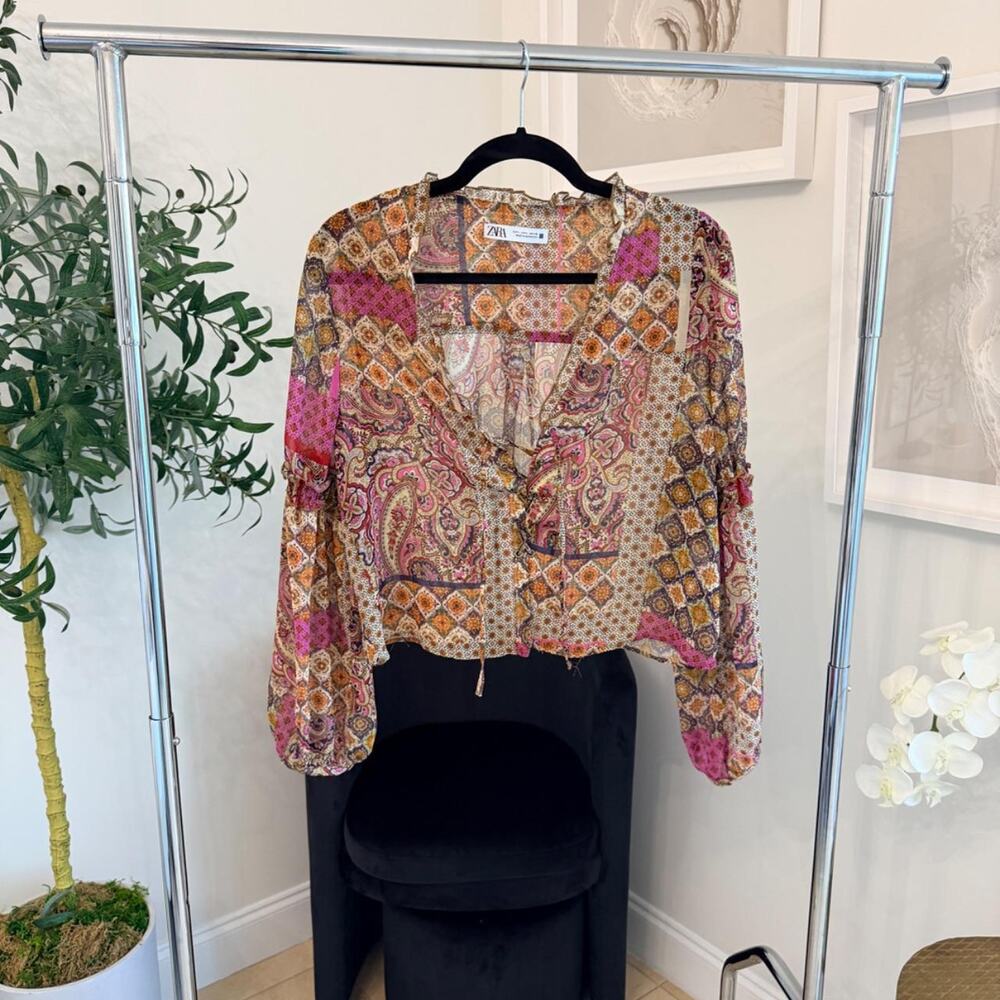 Modern Paisley Print Boho Blouse